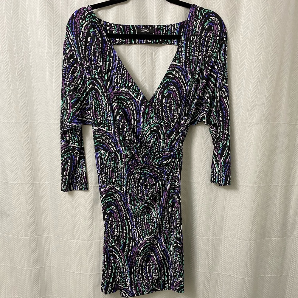XOXO Multi-colored V-neck Dress with Open Back
